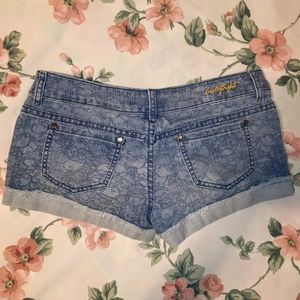 Demin Jean Floral Print Shorts